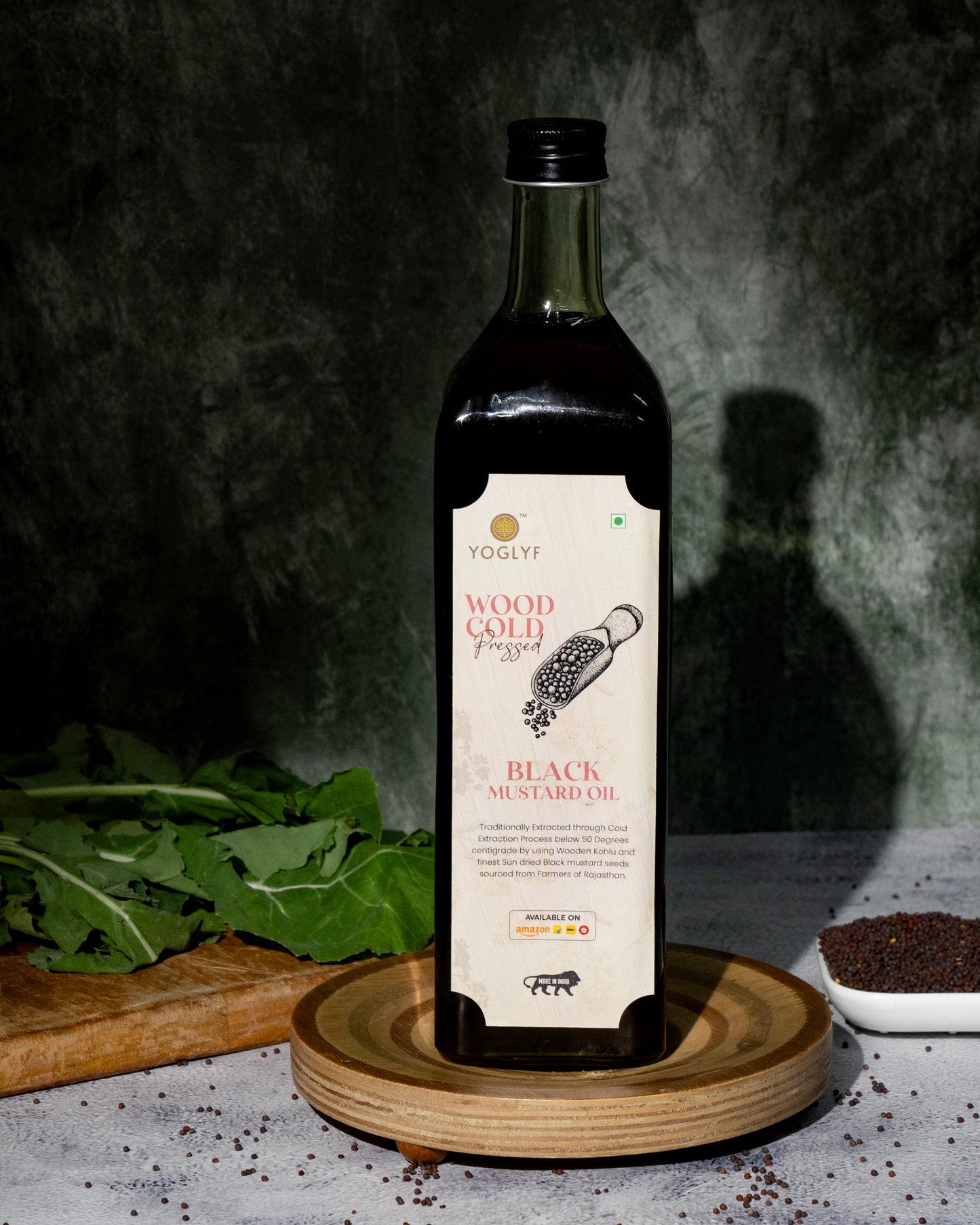 YOGLYF Black Mustard Oil 1L Glass Bottle