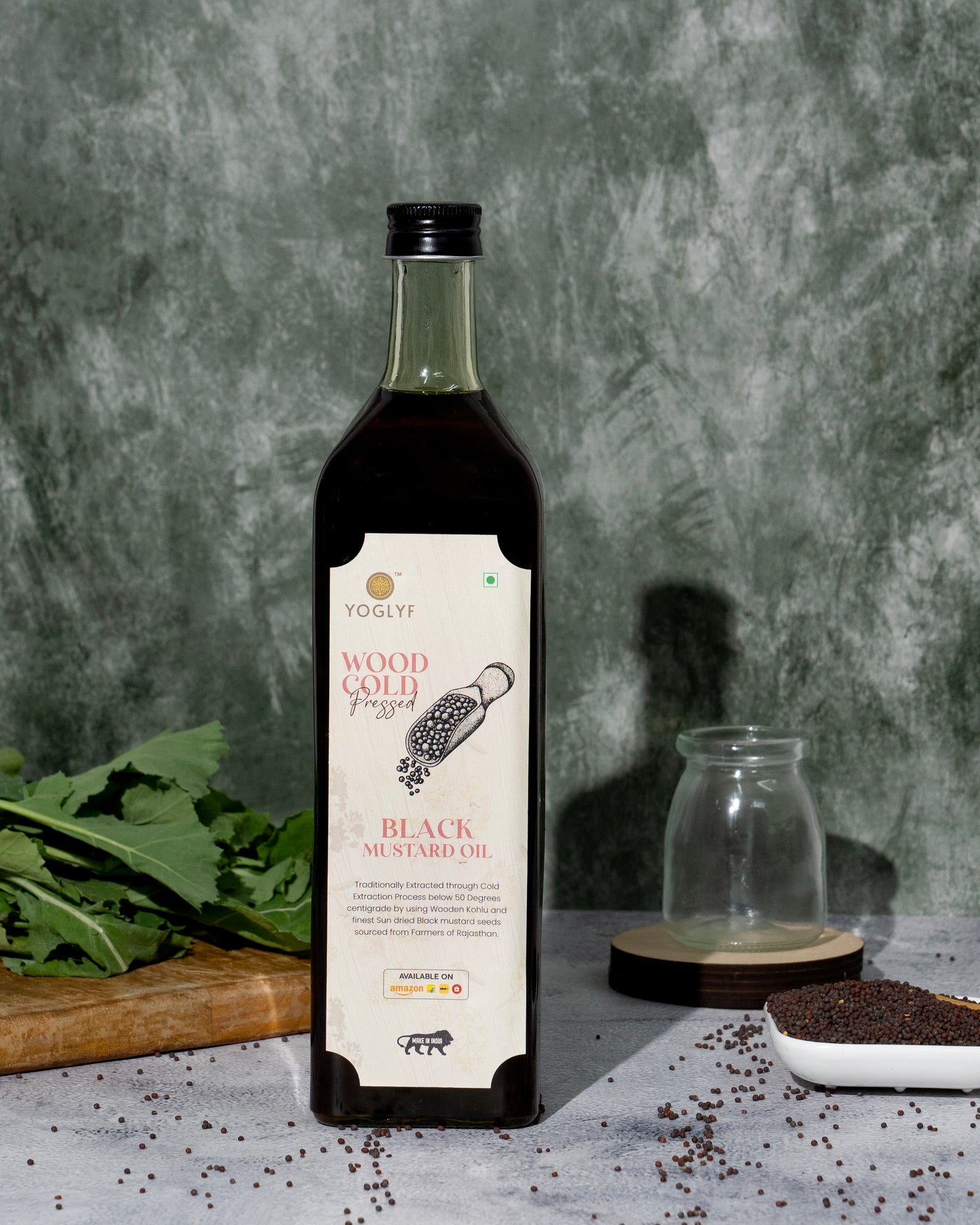 YOGLYF Black Mustard Oil 1L Glass Bottle