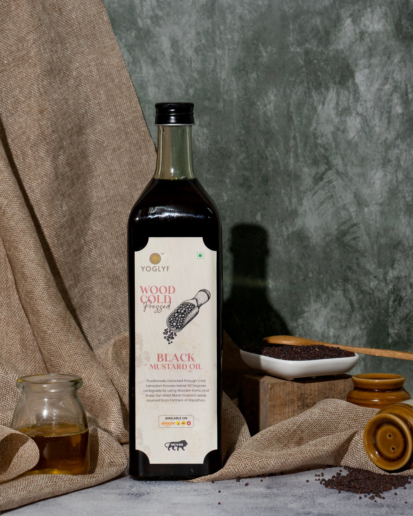 YOGLYF Black Mustard Oil 1L Glass Bottle