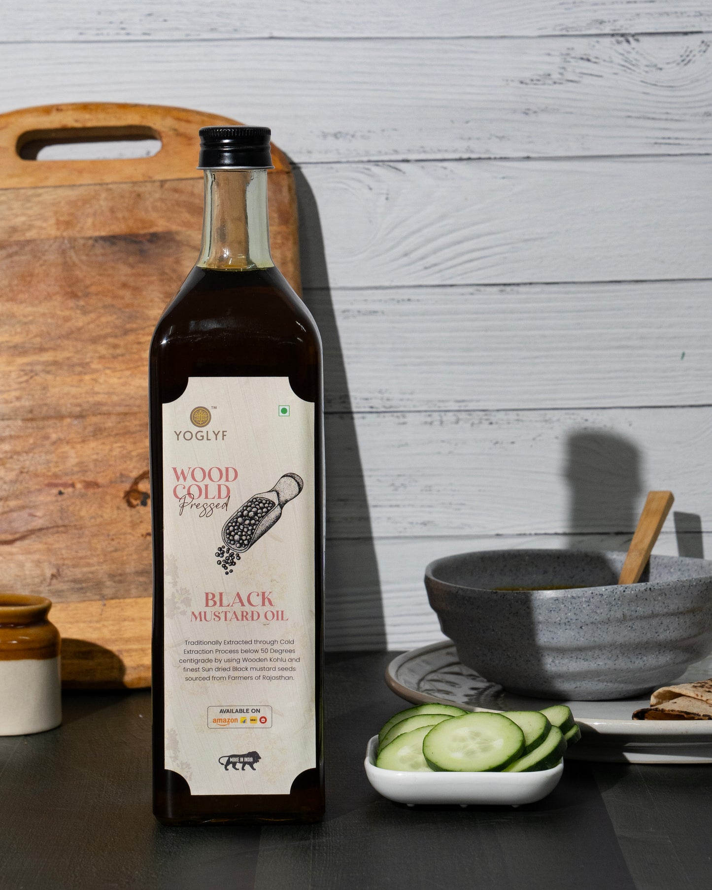 YOGLYF Black Mustard Oil 1L Glass Bottle