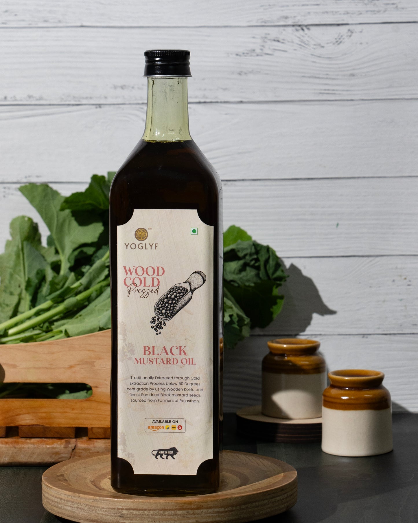 YOGLYF Black Mustard Oil 1L Glass Bottle