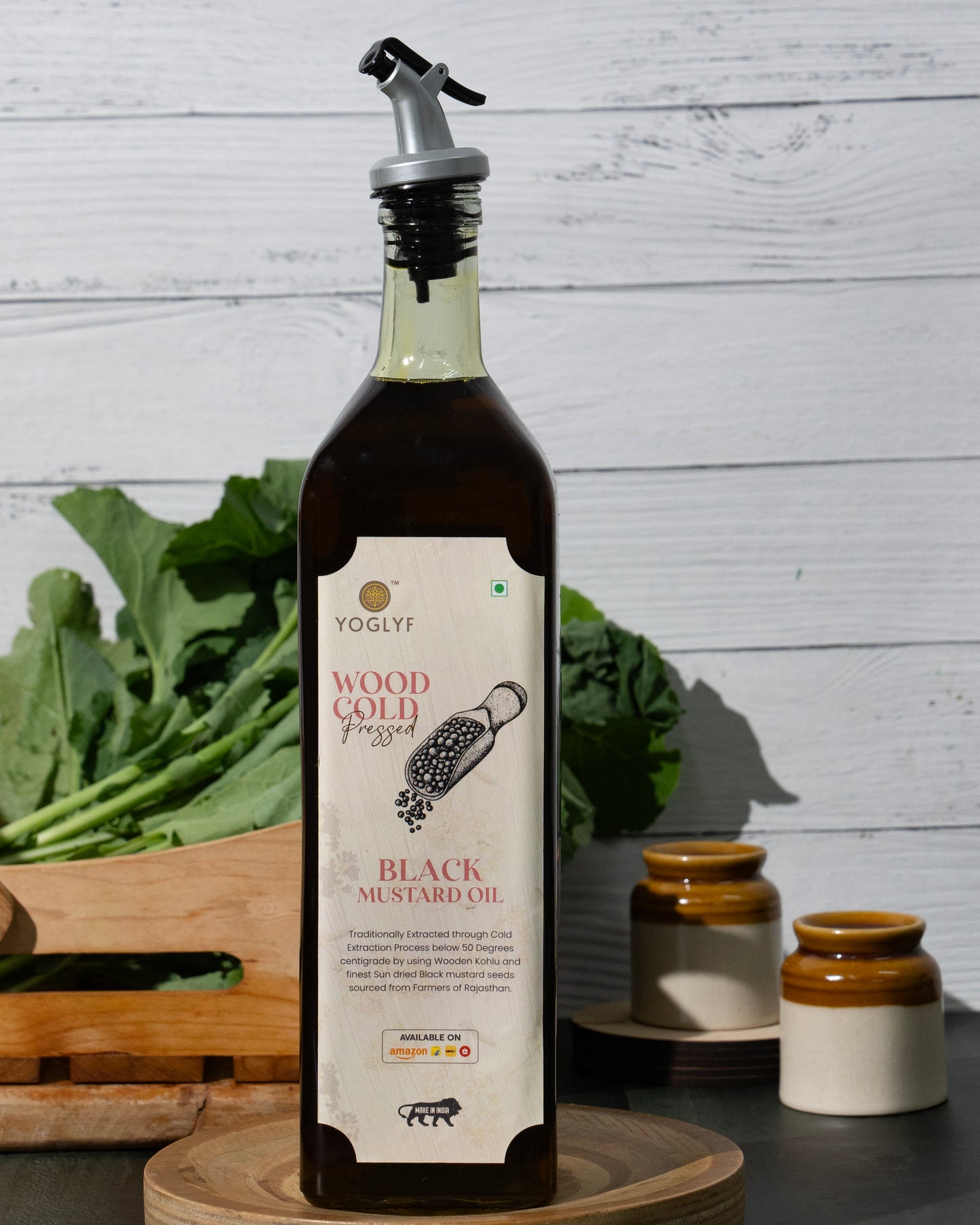 YOGLYF Black Mustard Oil 1L Glass Bottle